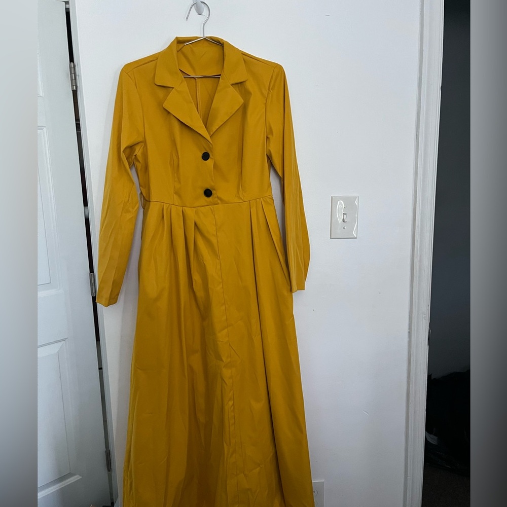 Mustard Long Sleeve Maxi Dress with Notch Collar
